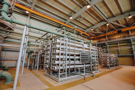 Power plan aerial view of machineries such as heat exchanger, power generators, diesel generators, power plantのeditorial素材