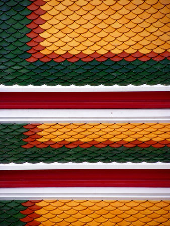 Temple roof tile pattern in Thailandの写真素材