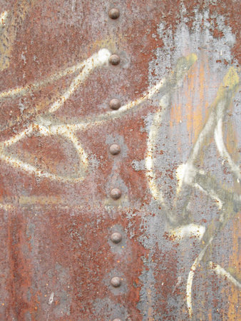 Rusty steel rivets on the steel sheet