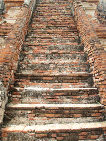 old brick stairs in ancient templeの写真素材