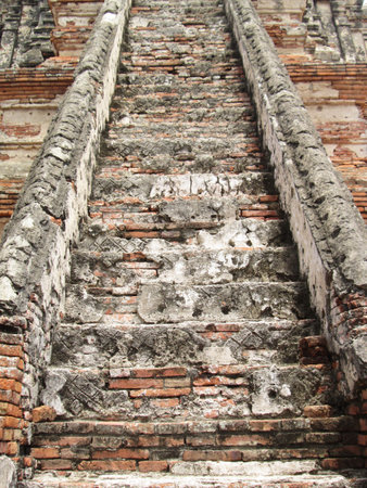 old brick stairs in ancient templeの写真素材