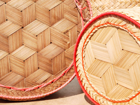 A wicker basket of sticky rice,bamboo woven texture