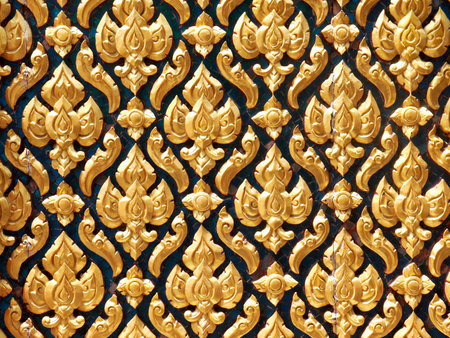 Carving on wooden temple doorの写真素材