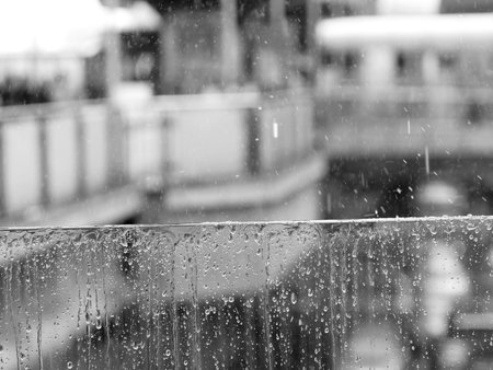 Water and rain drops on the glass, abstract viewの写真素材