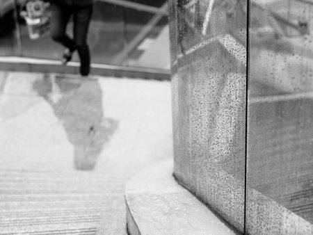 Water and rain drops on the glass, abstract view