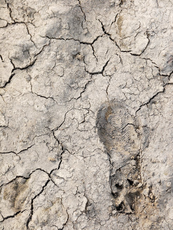 footprint on the ground with crackの写真素材