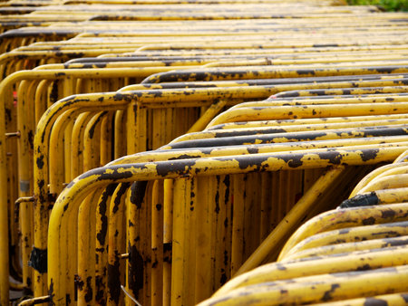 Yellow old steel barrierの写真素材