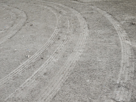 Wheel tracks on the soilの写真素材