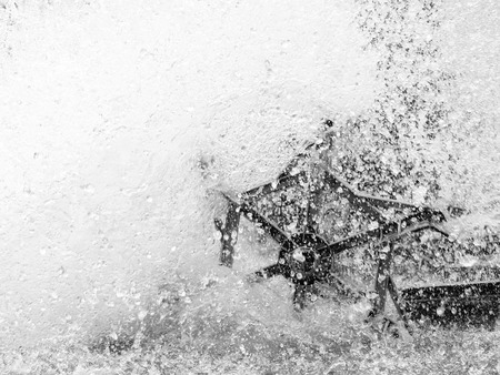 Aerator turbine wheel fill oxygen into water in lakeの写真素材