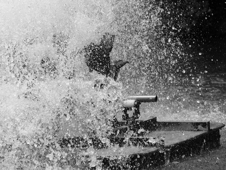 Aerator turbine wheel fill oxygen into water in lakeの写真素材