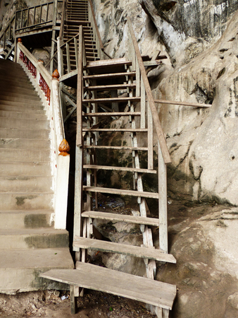 stair wood in caveの写真素材