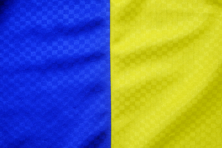 sport clothing fabric texture blue and yellowの写真素材