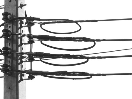 chaotic wire on poleの写真素材