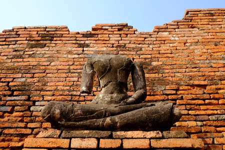 old ancient buddha in Wat Chaiwatthanaram temple,Ayutthaya Historical Park, Thailandの写真素材