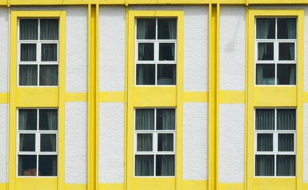 window on yellow in apartmentの写真素材