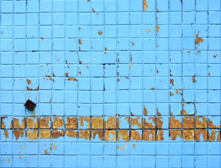 old blue tile wallの写真素材