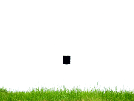 hole on white background with green grass lawnの写真素材