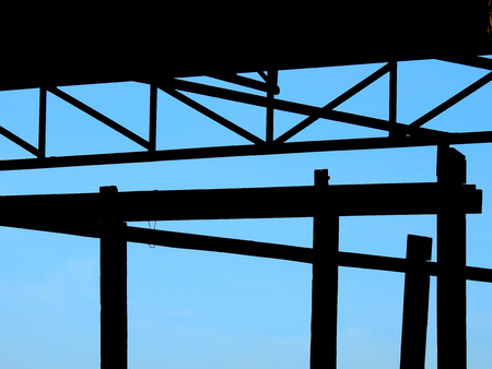 silhouette structure with blue skyの写真素材