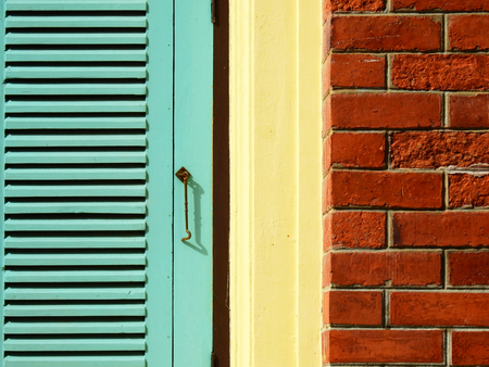 green wood window with hook textureの写真素材