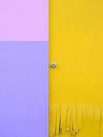 yellow wood door with color wall minimalism styleの写真素材