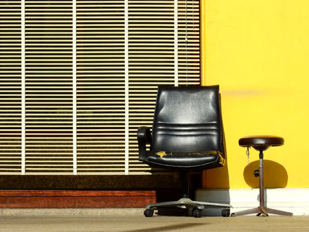 chair on street floor in cityの写真素材