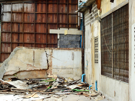 old damage wall in the place of abandoned