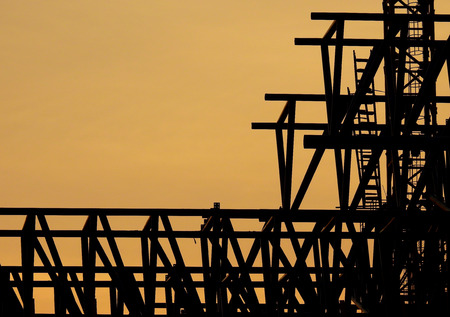 Silhouette steel structure in the construction site の写真素材