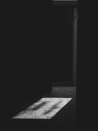 Evening light on the floor of the house black and white styleの写真素材