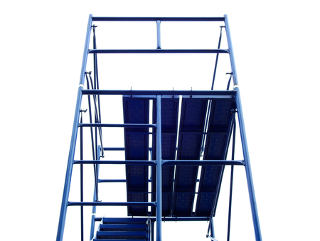 blue ambulatory scaffolding on white backgroundの写真素材