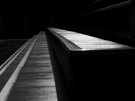 street staircase with light and shadow, black and white styleの写真素材