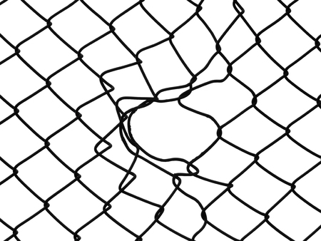 hole in the wire mesh of fence silhouette styleの写真素材