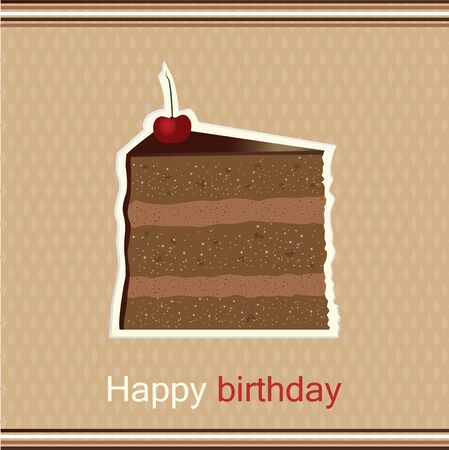 Happy birthday greeting card with slice of cake with a cherry on topのイラスト素材