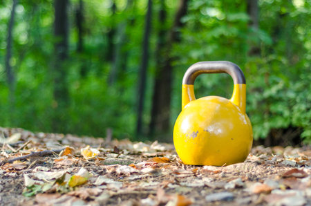 Kettle Bell standing on the ground in the natureの写真素材
