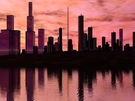 sunset and buildingの写真素材