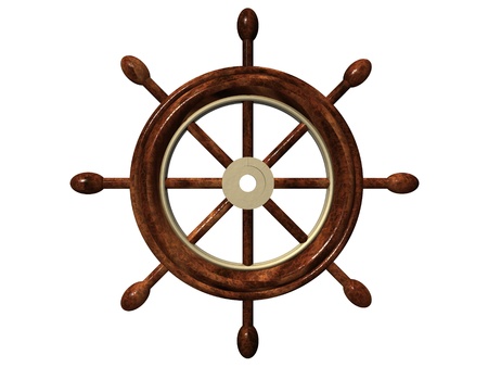 boat wheel and white backgroundの写真素材