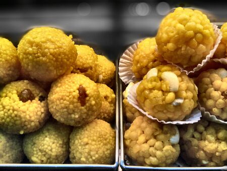 Served at auspicious functions motichoor and boondi ladoo are very popular in Indiaの素材