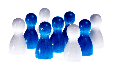 Meeting in Finland symbolized by the national flag built of wooden figures, isolatedの写真素材