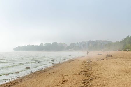 The fog on the Baltic sea beach, Repino, Saint-Petersburg, Russiaの写真素材