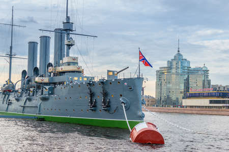 SAINT-PETERSBURG, RUSSIA - AUGUST 5, 2016: The cruiser Aurora after a long renovation returned to...