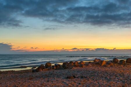 The Baltic sea coast in Zelenogradsk, Russia. Early in the morning.の写真素材