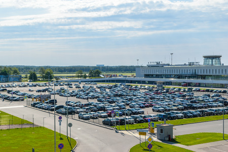 RUSSIA, SAINT PETERSBURG - August 2016: Parking at the Airport Pulkovo in Saint-Petersburgのeditorial素材