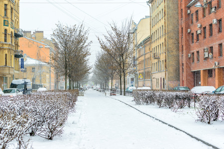 RUSSIA, SAINT-PETERSBURG - November, 2016: the heavy snowfall in the cityのeditorial素材