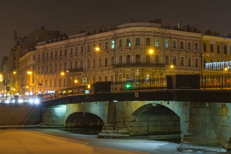 RUSSIA, SAINT PETERSBURG - January, 2017: the River Fontanka. A view of the street and the bridge Belinskyのeditorial素材