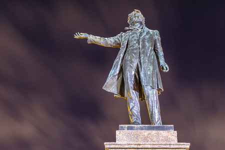 RUSSIA, SAINT PETERSBURG - January, 2017: the Monument to Russian poet Alexander Pushkin on Arts square in front of the Russian Museum. Close-upのeditorial素材