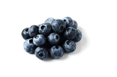 Several blueberries isolated on a white background. Selective focus.の写真素材