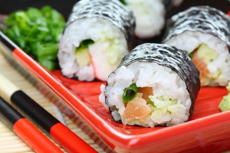 Traditional rolls with salmon up close.の写真素材