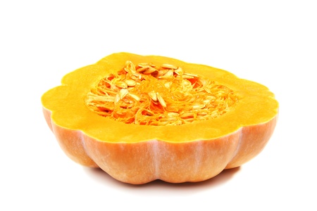 Half a ripe pumpkin on a white background.の写真素材