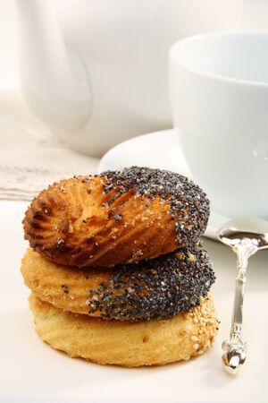 Biscuits for tea on a white background teacup.の写真素材