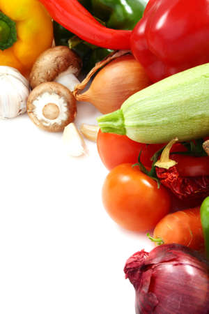 Mushrooms and vegetables on a white background. の写真素材