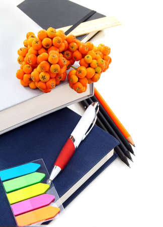 Textbooks, school supplies,rowan  Concept - back to school の写真素材